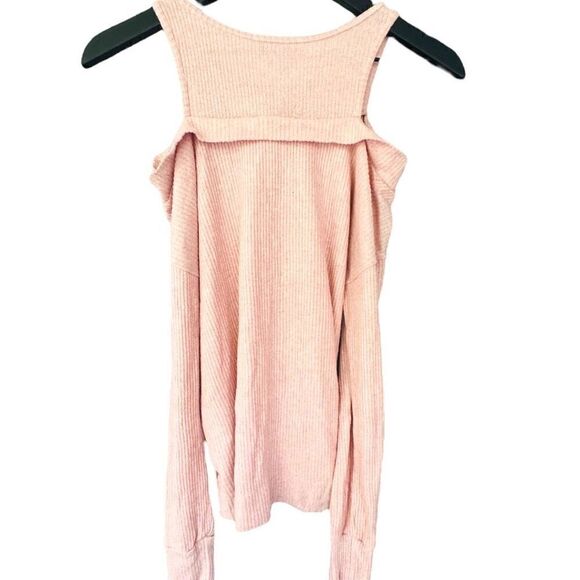 ANTHROPOLOGIE SATURDAY SUNDAY Stretch Ribbed Light Pink Cold Shoulder Long Sleev - Picture 3 of 5